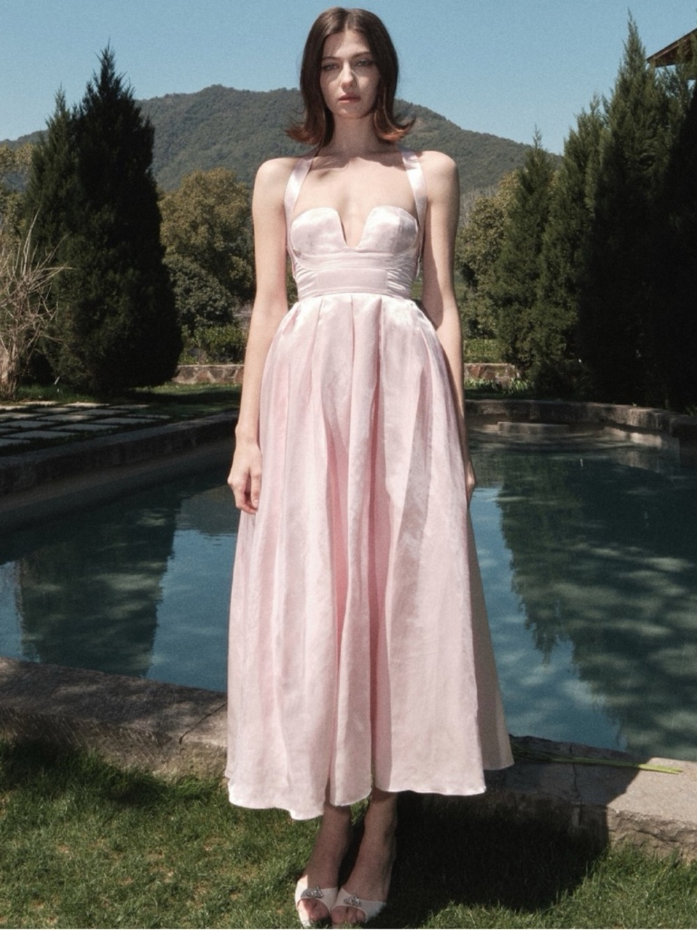 NWT Madison Armory The MARYLIN Halter Midi Dress Gelato Afternoons Pink Medium